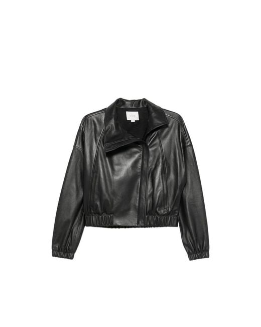 Vince Black Leather Bomber Jacket