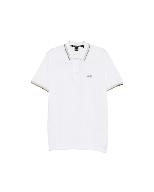 Boss White Logo-Embroidered Polo Shirt for men