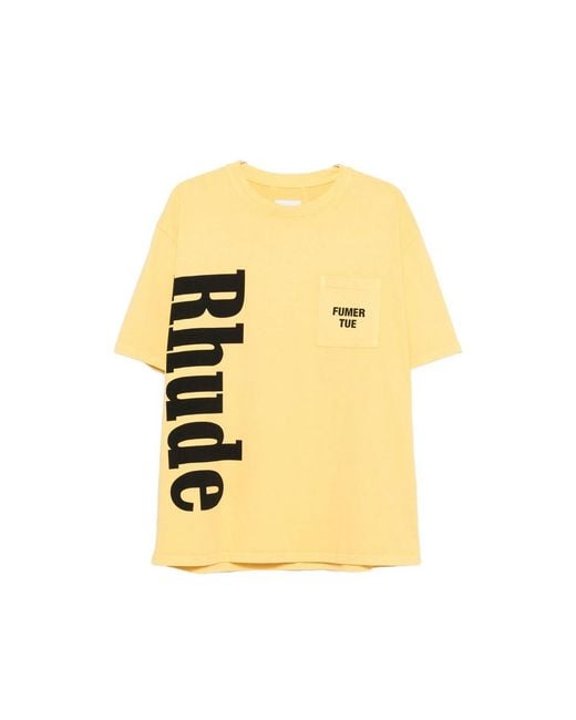 Rhude Yellow Logo-Print Pocket T-Shirt for men