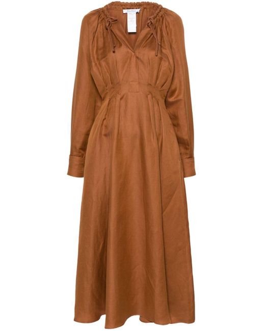 Max Mara Brown Inverted-Pleats Midi Dress