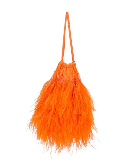 The Attico Orange Greta Feather Embellished Clutch