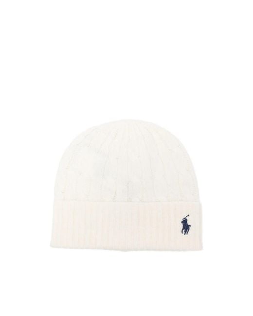 Ralph Lauren White Cable-Knit Beanie Hat for men