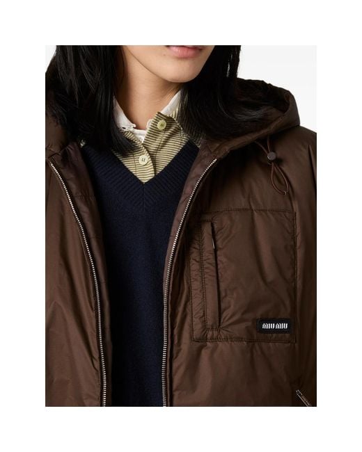 Miu Miu Brown Cropped Ripstop Down Jacket