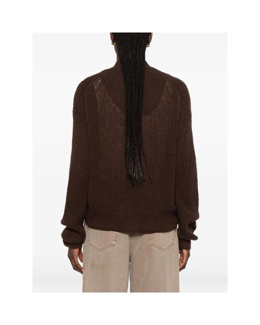 Closed Brown Ribbed-Knit V-Neck Cardigan