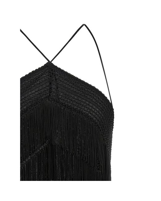 ANDAMANE Black Reina Fringe-Trimmed Top