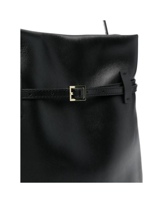 MANU Atelier Black Buckle-Detail Leather Tote Bag