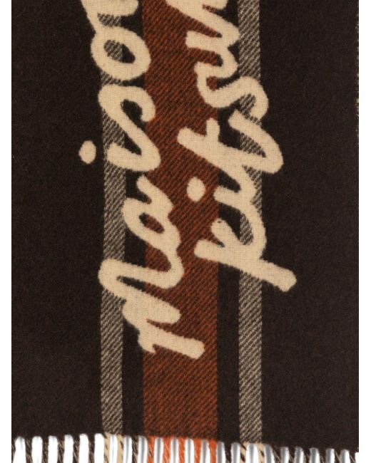 Maison Kitsuné Brown Logo-Intarsia Colour-Block Wool Scarf for men