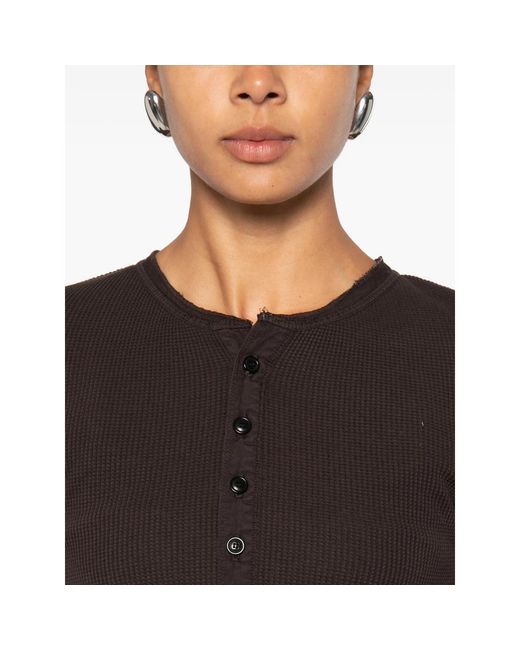 Citizens of Humanity Black Drea Waffle-Knit Henley Top