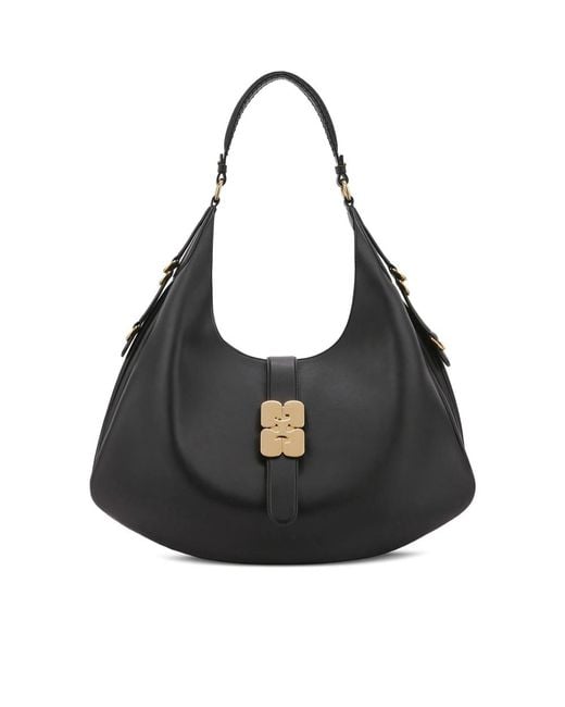 Ganni Black Detailed-Hardware Shoulder Bag