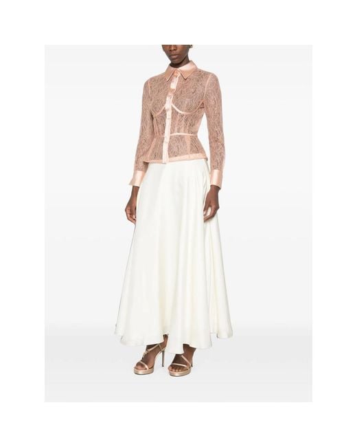 Elisabetta Franchi Pink Lace-Panelled Satin-Trim Shirt