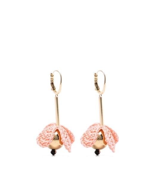 LaDoubleJ Pink Bouquet Drop Crochet-Flower Drop Earrings