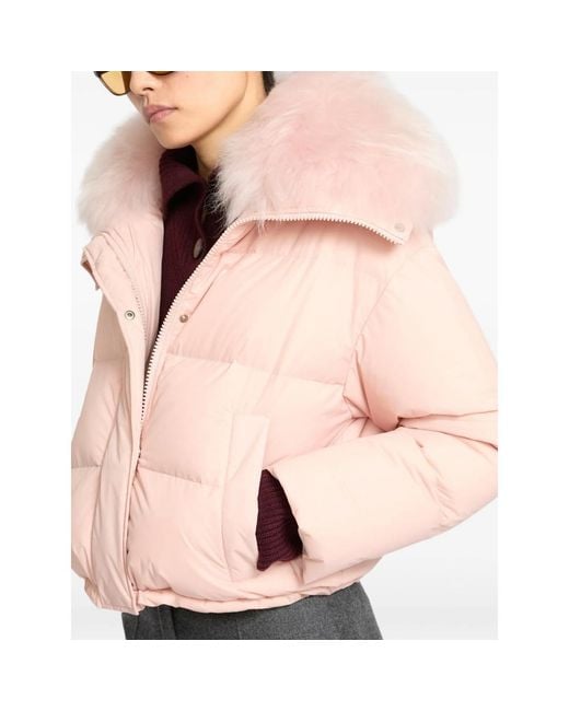 Yves Salomon Pink Shearling-Trim Down Jacket