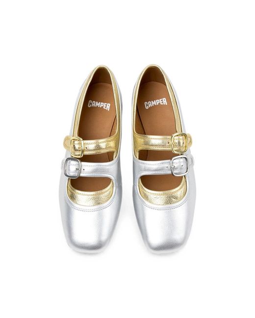 Camper White Casi Myra Buckle-Fastening Ballet Flats
