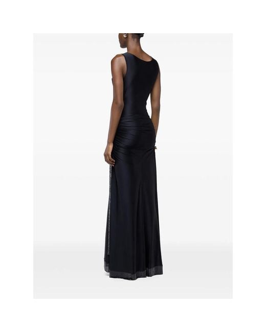 Rabanne Black Mesh-Panel Cowl-Neck Maxi Dress