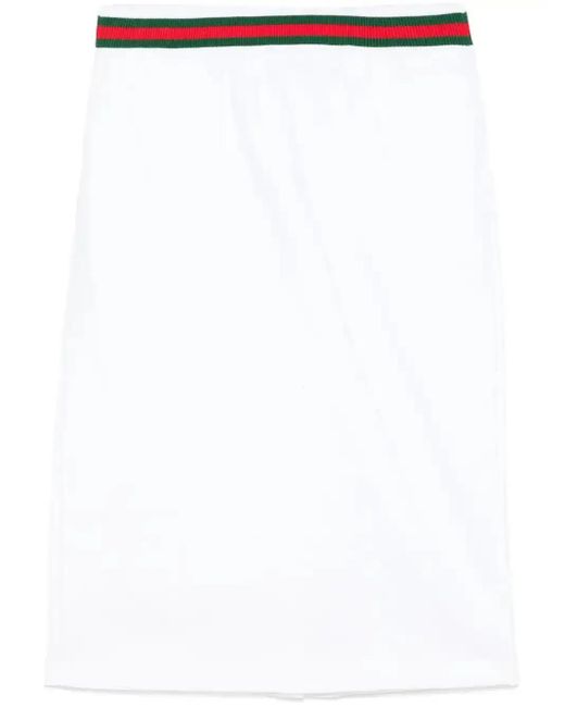 Gucci White Web-Stripe Midi Skirt