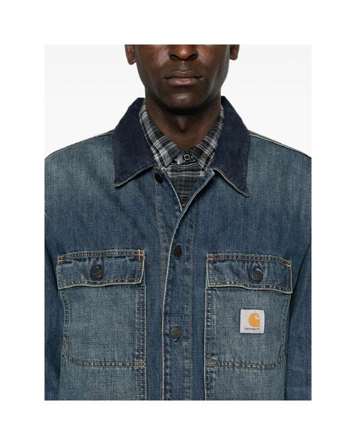 Carhartt Blue Logo-Patch Button-Down Jacket for men