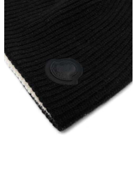 Moncler Black Logo-patch Ribbed Beanie