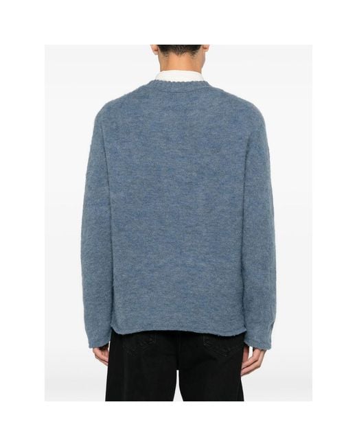 Diana Studio Blue Brushed-Knit Crew-Neck Sweater for men