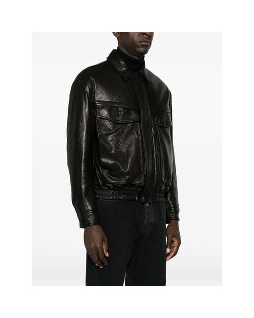SANTORO Black Grainy Leather Jacket for men