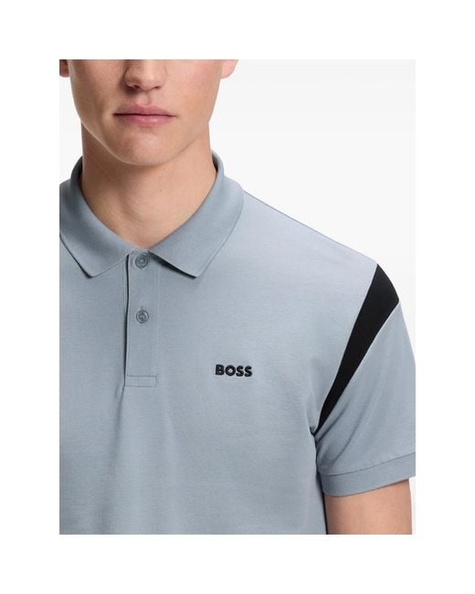 Boss Blue Paddy Contrast-Panel Polo Shirt for men
