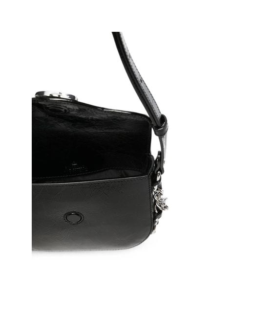 Vivienne Westwood Black Orb-Plaque Crinkled-Finish Shoulder Bag
