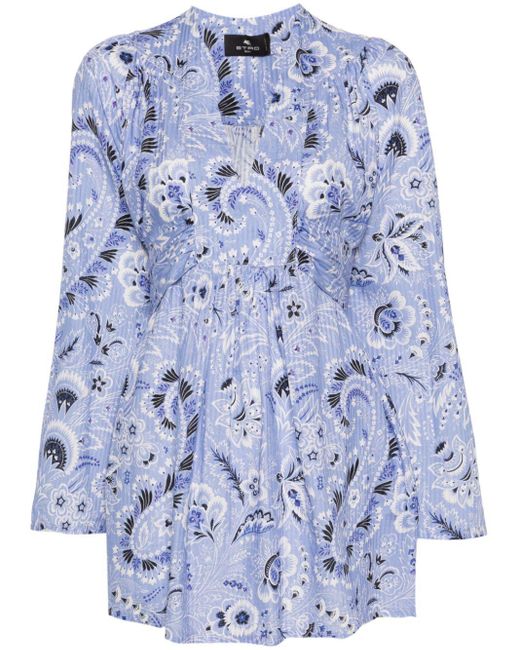 Etro Blue All-Over Floral-Print Dress