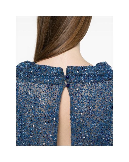 Fely Campo Blue Sequin Embellished Blouse