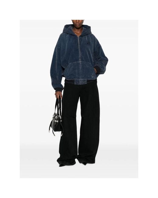 Alexander Wang Blue Logo-Embroidered Hooded Denim Jacket