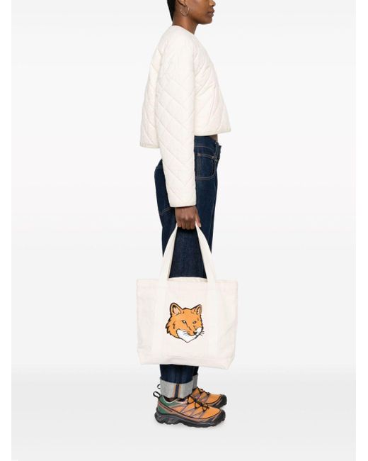 Maison Kitsuné White Fox Head Canvas Tote Bag