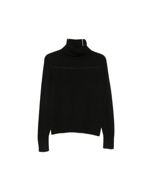 Aragona Black Roll-Neck Ribbed-Trim Sweater