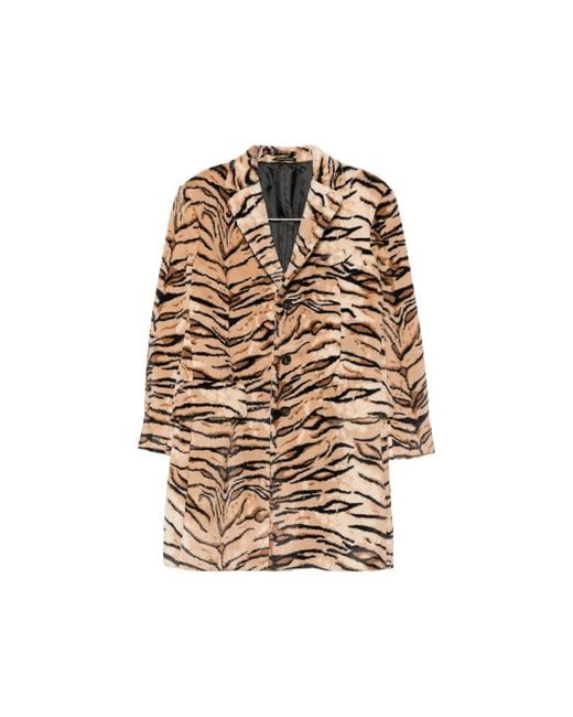 Reveres 1949 Natural Tiger-Print Notched-Lapel Coat for men