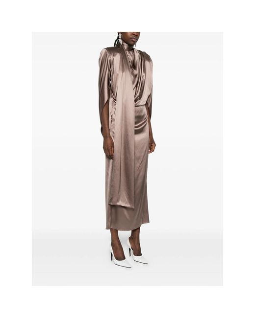 Mugler Brown Draped Midi Dress