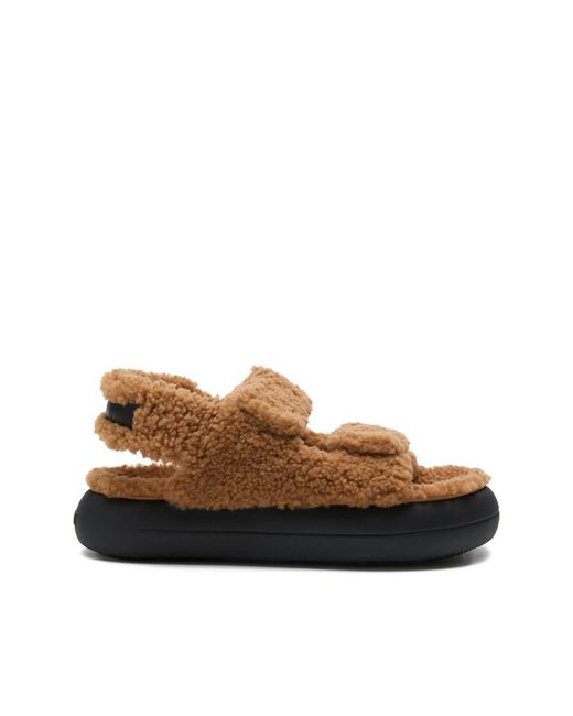 Moonboot Brown Adjustable Shearling Sandals for men