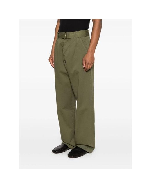 Laneus Green Belted Button Cargo Pants for men