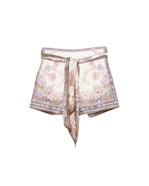 Zimmermann Multicolor Luna Floral-Print Belted Mini Shorts