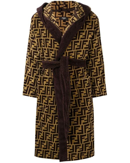 Fendi Brown Ff Logo Cotton Robe for men