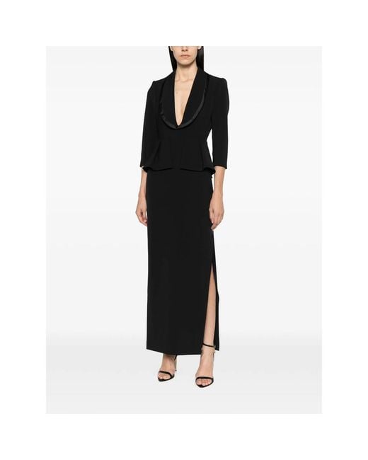 Elisabetta Franchi Black Peplum-Waist Shawl-Lapel Dress