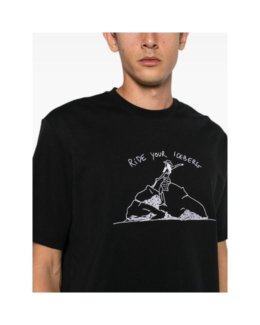 Iceberg Black Short-Sleeve Embroidered T-Shirt for men