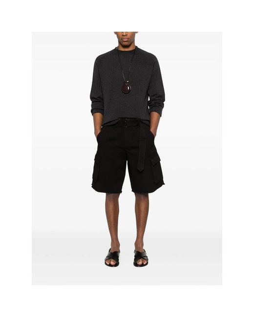 Laneus Black Belted Pocket Cargo Shorts for men