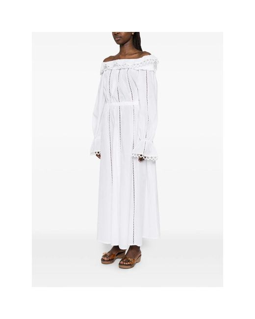 LES FILLES D'EVA White Lace-Trim Maxi Dress