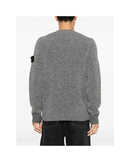 Stone Island Gray Logo-Patch Knit Sweater for men