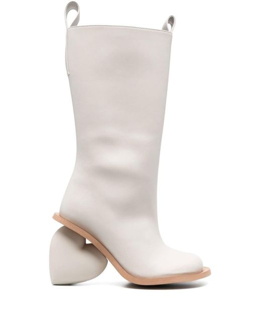 Yume Yume White Heart-heel Round-toe Boots