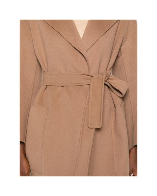 Max Mara Brown Velo Belted Notch-Lapel Coat