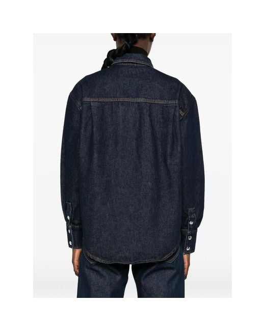 Anine Bing Blue Samy Contrast-Stitch Denim Shirt