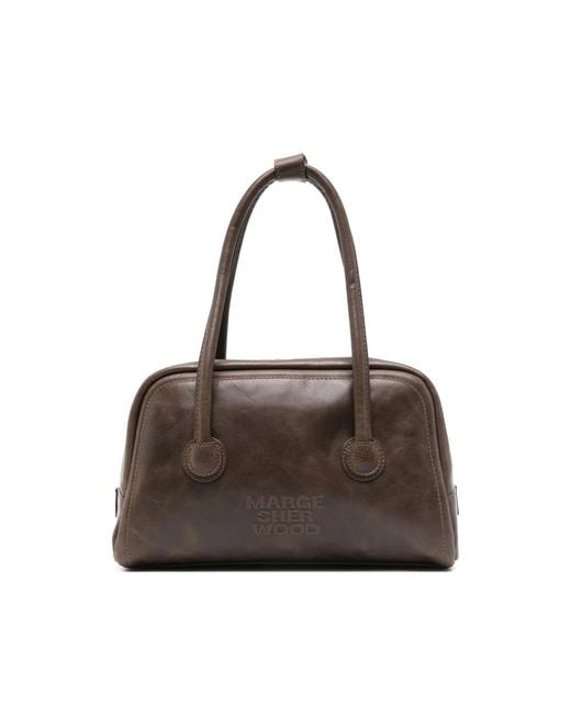 MARGE SHERWOOD Brown Top-Handle Leather Tote Bag