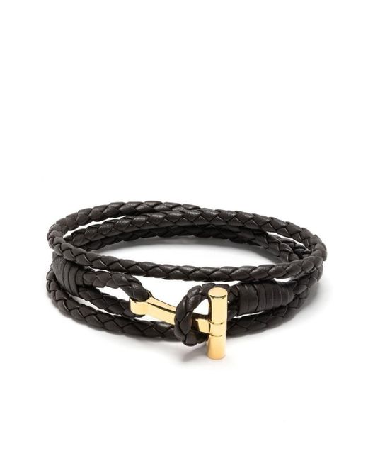 Tom Ford Black Woven Leather Wrap Bracelet for men