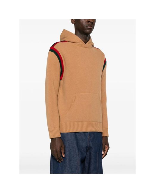 Gucci Brown Web-Stripe Wool Hoodie for men