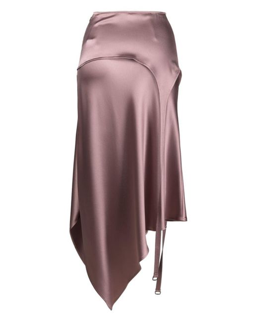 Ssheena Purple Asymmetric Satin-Finish Midi Skirt