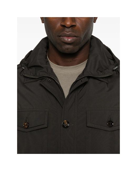 Moorer Black Button Hooded Jacket for men