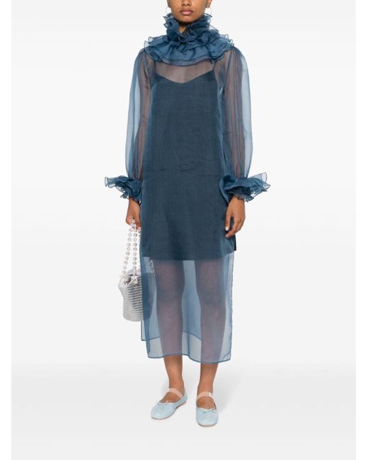 Bode Blue Boo Ruffled Silk-Chiffon Dress